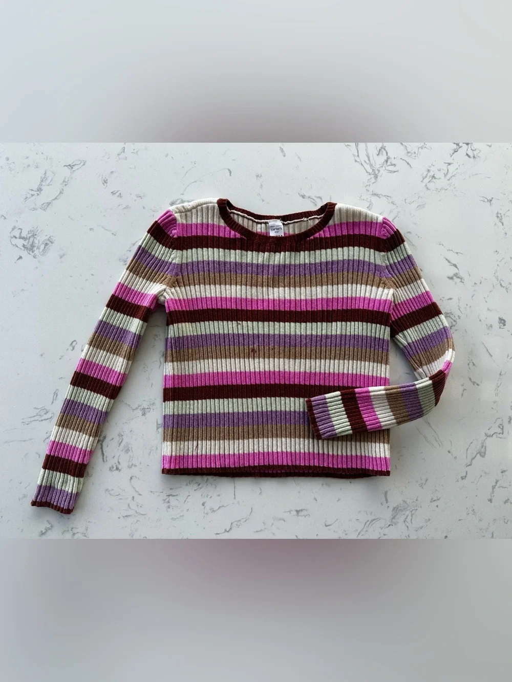 Carter's Striped Ribbed Crewneck Sweater in Pink, Purple, Brown, Cream